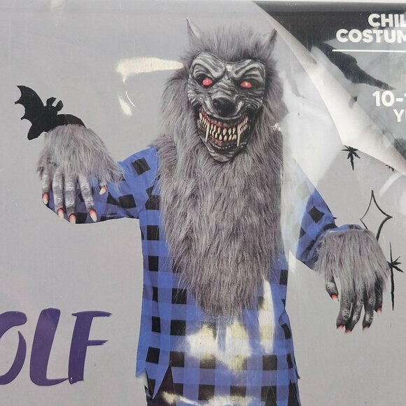 Spooktacular Creations Child Werewolf Costume L 10-12 Yrs With Top Hood Gloves - Picture 4 of 9